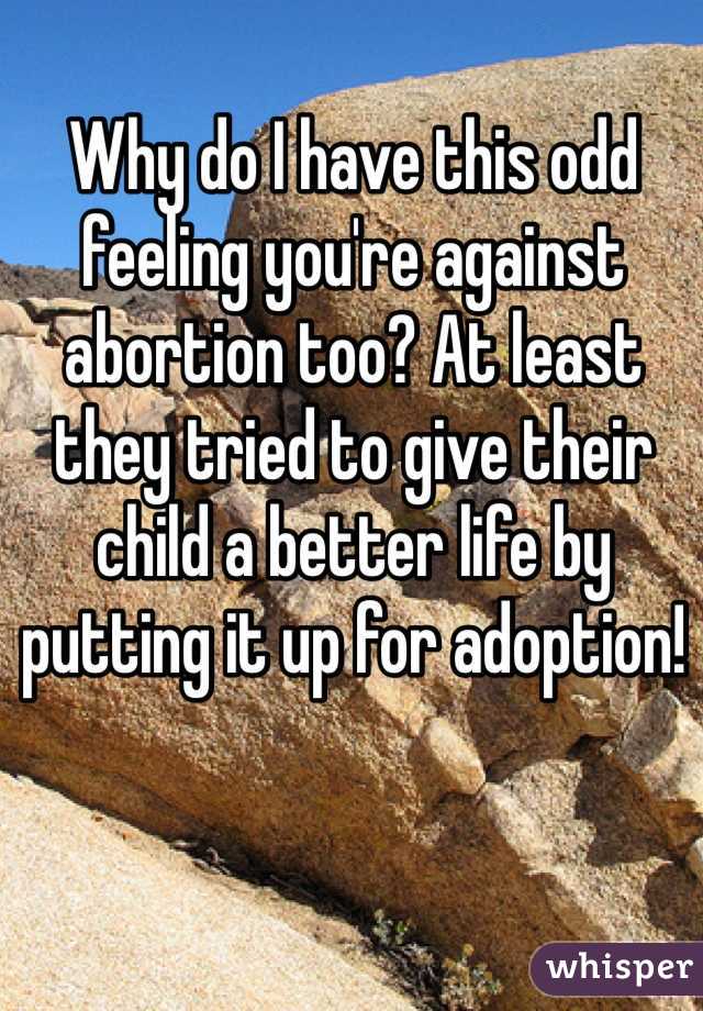 Why do I have this odd feeling you're against abortion too? At least they tried to give their child a better life by putting it up for adoption!