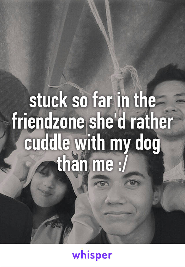 stuck so far in the friendzone she'd rather cuddle with my dog than me :/