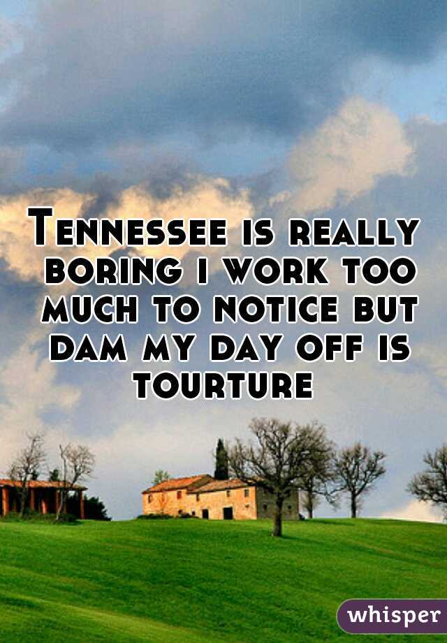 Tennessee is really boring i work too much to notice but dam my day off is tourture 