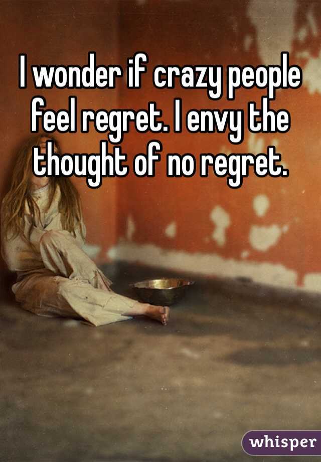 I wonder if crazy people feel regret. I envy the thought of no regret.