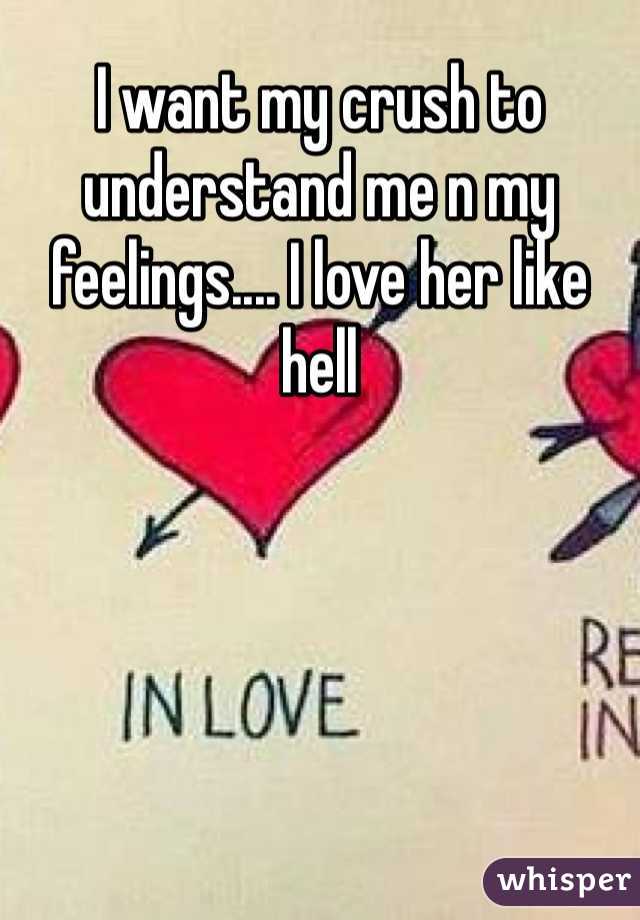 I want my crush to understand me n my feelings.... I love her like hell