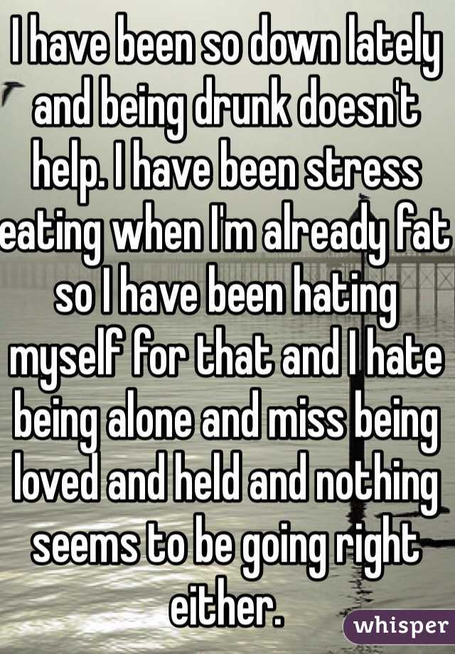 I have been so down lately and being drunk doesn't help. I have been stress eating when I'm already fat so I have been hating myself for that and I hate being alone and miss being loved and held and nothing seems to be going right either.