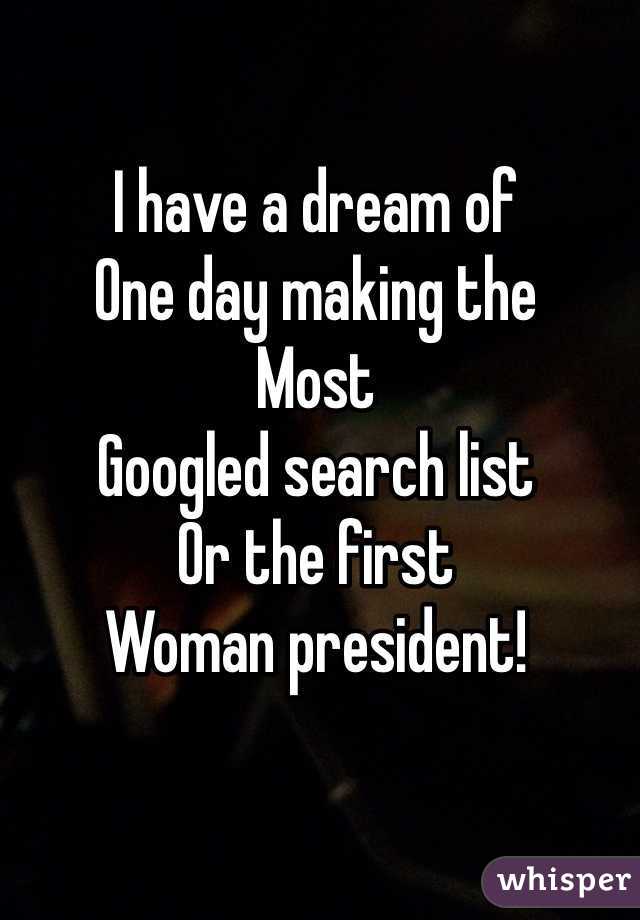 I have a dream of 
One day making the 
Most 
Googled search list
Or the first 
Woman president! 