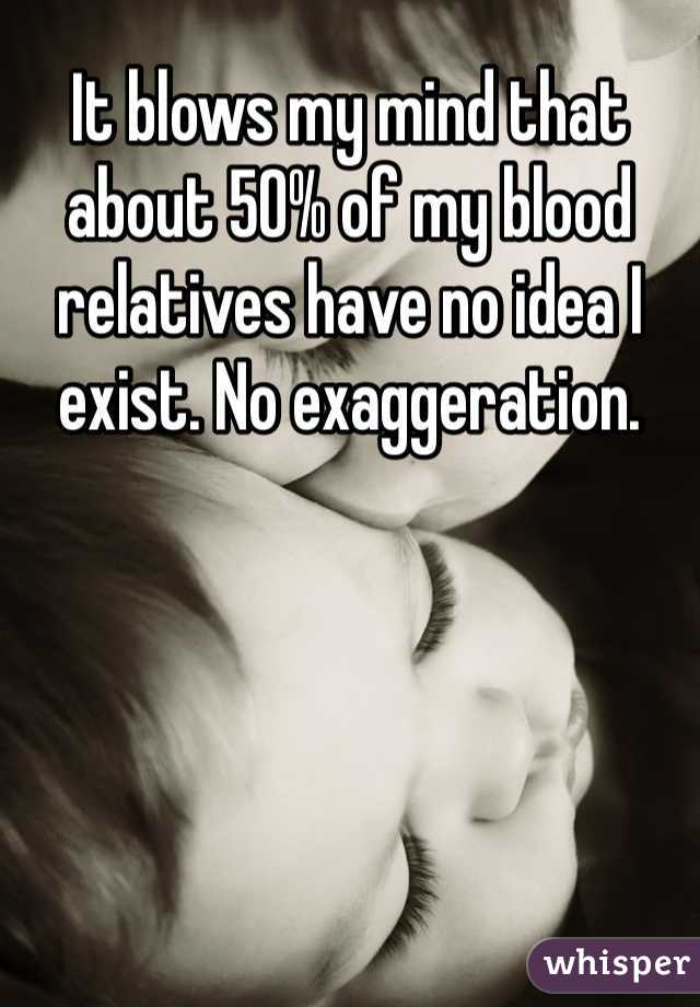 It blows my mind that about 50% of my blood relatives have no idea I exist. No exaggeration.