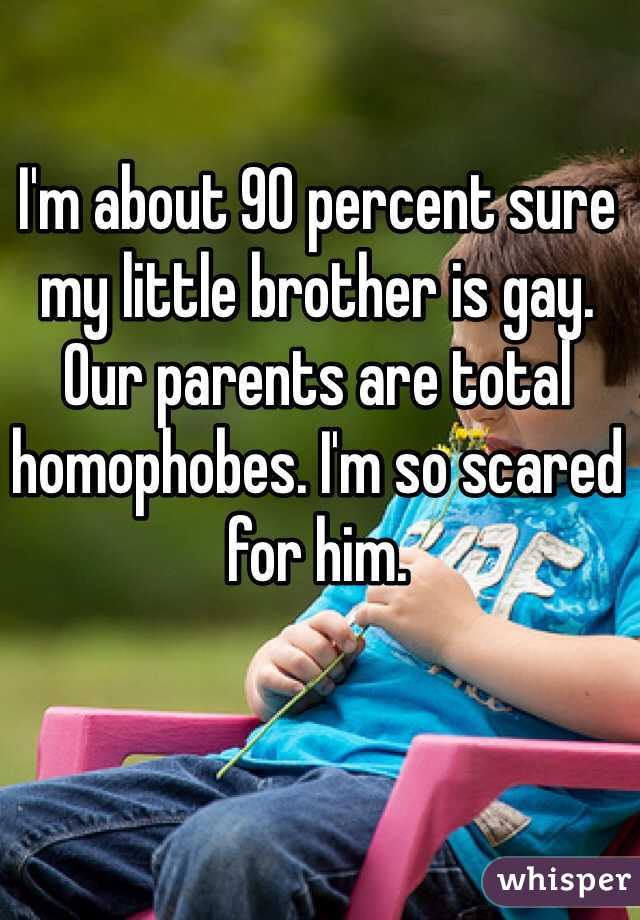I'm about 90 percent sure my little brother is gay. Our parents are total homophobes. I'm so scared for him. 