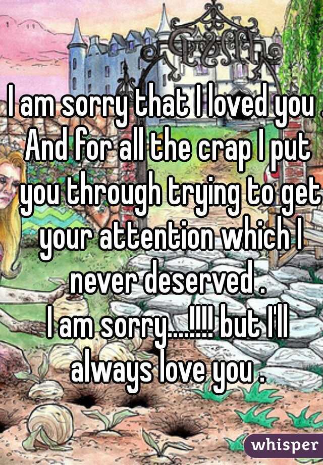 I am sorry that I loved you .
And for all the crap I put you through trying to get your attention which I never deserved . 
I am sorry....!!!! but I'll always love you . 