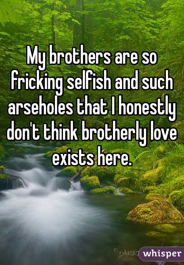 My brothers are so fricking selfish and such arseholes that I honestly don't think brotherly love exists here.