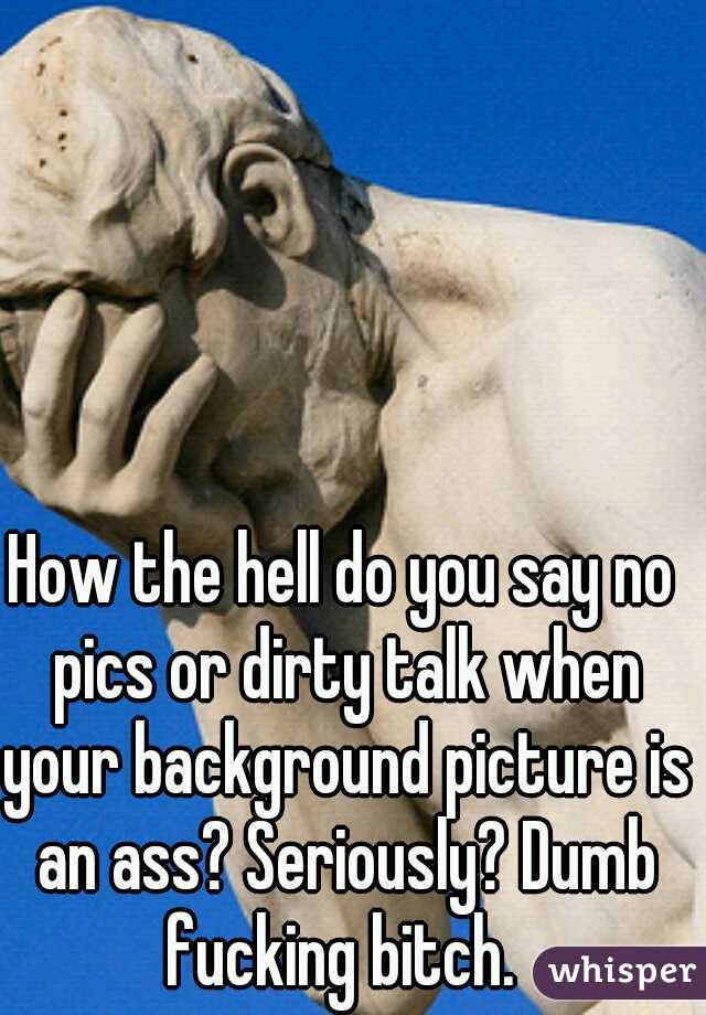 How the hell do you say no pics or dirty talk when your background picture is an ass? Seriously? Dumb fucking bitch. 