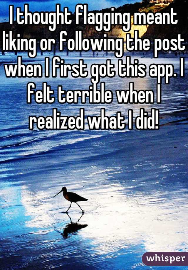 I thought flagging meant liking or following the post when I first got this app. I felt terrible when I realized what I did!