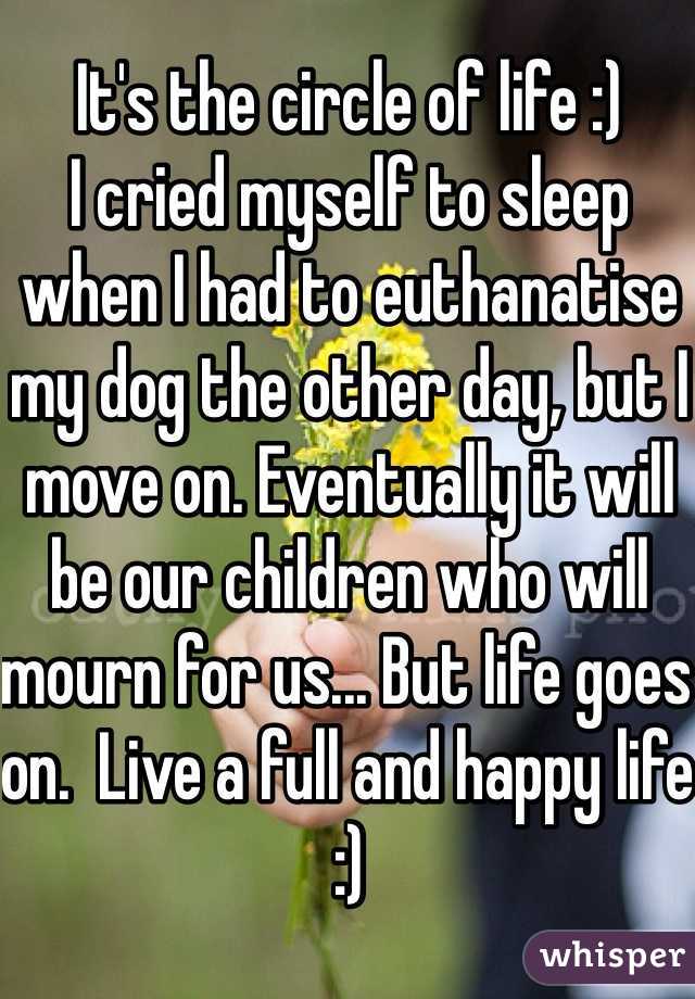 It's the circle of life :)
I cried myself to sleep when I had to euthanatise my dog the other day, but I move on. Eventually it will be our children who will mourn for us... But life goes on.  Live a full and happy life :)