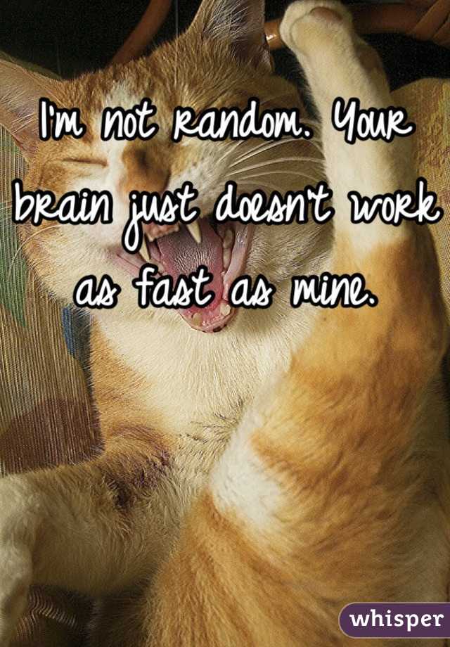 I'm not random. Your brain just doesn't work as fast as mine.
