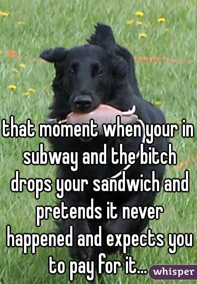 that moment when your in subway and the bitch drops your sandwich and pretends it never happened and expects you to pay for it... 