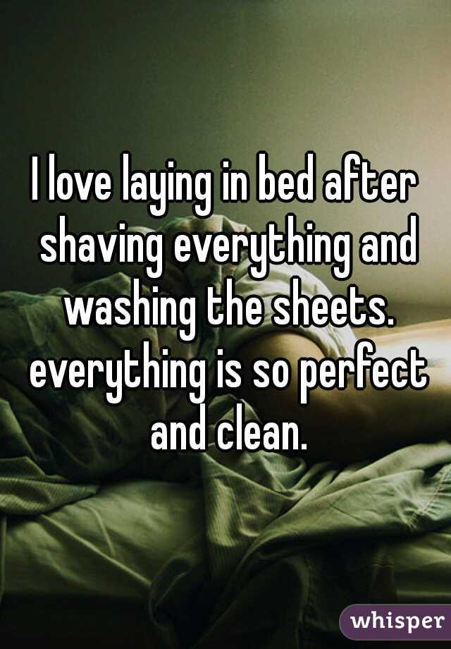 I love laying in bed after shaving everything and washing the sheets. everything is so perfect and clean.