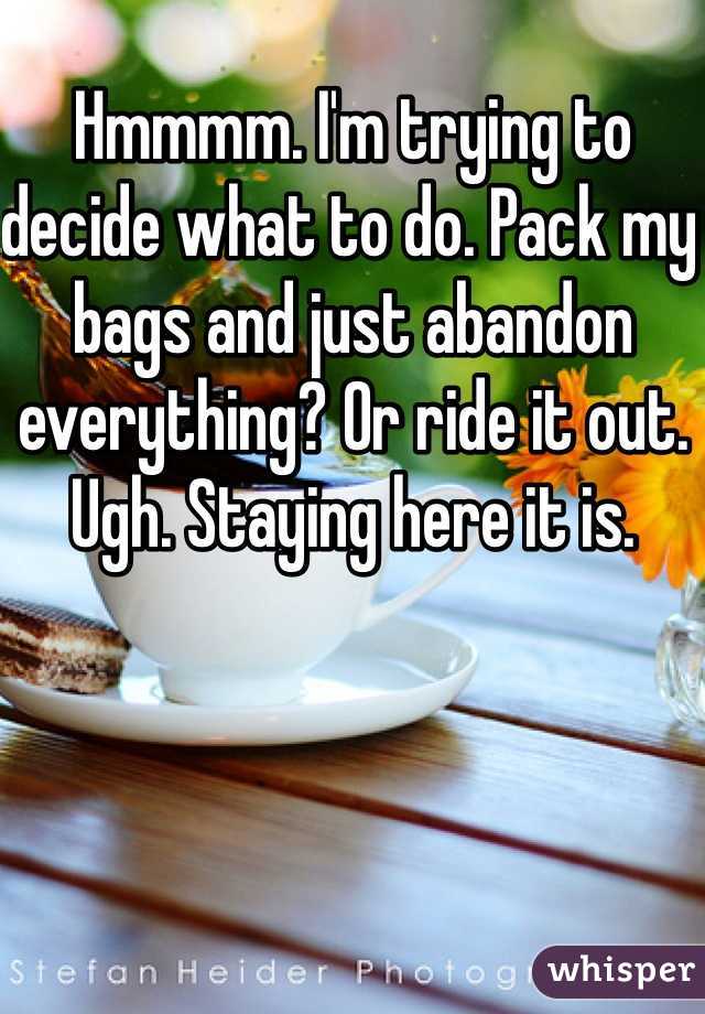 Hmmmm. I'm trying to decide what to do. Pack my bags and just abandon everything? Or ride it out. Ugh. Staying here it is. 