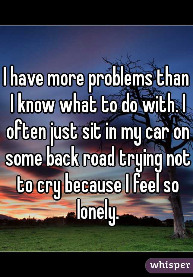 I have more problems than I know what to do with. I often just sit in my car on some back road trying not to cry because I feel so lonely.