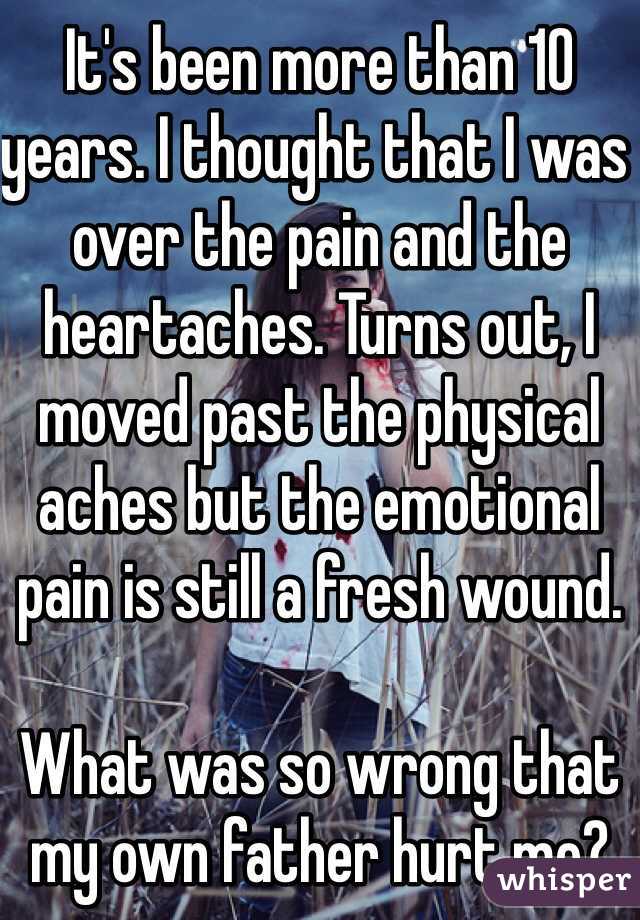 It's been more than 10 years. I thought that I was over the pain and the heartaches. Turns out, I moved past the physical aches but the emotional pain is still a fresh wound.

What was so wrong that my own father hurt me?
