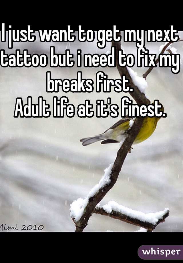 I just want to get my next tattoo but i need to fix my breaks first.
Adult life at it's finest. 