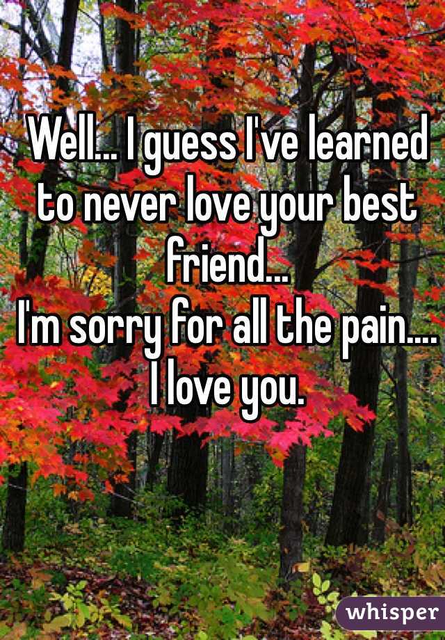 Well... I guess I've learned to never love your best friend... 
I'm sorry for all the pain....
I love you.