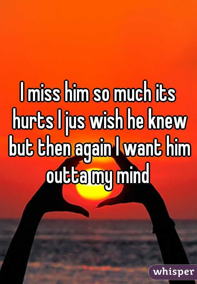 I miss him so much its hurts I jus wish he knew but then again I want him outta my mind 