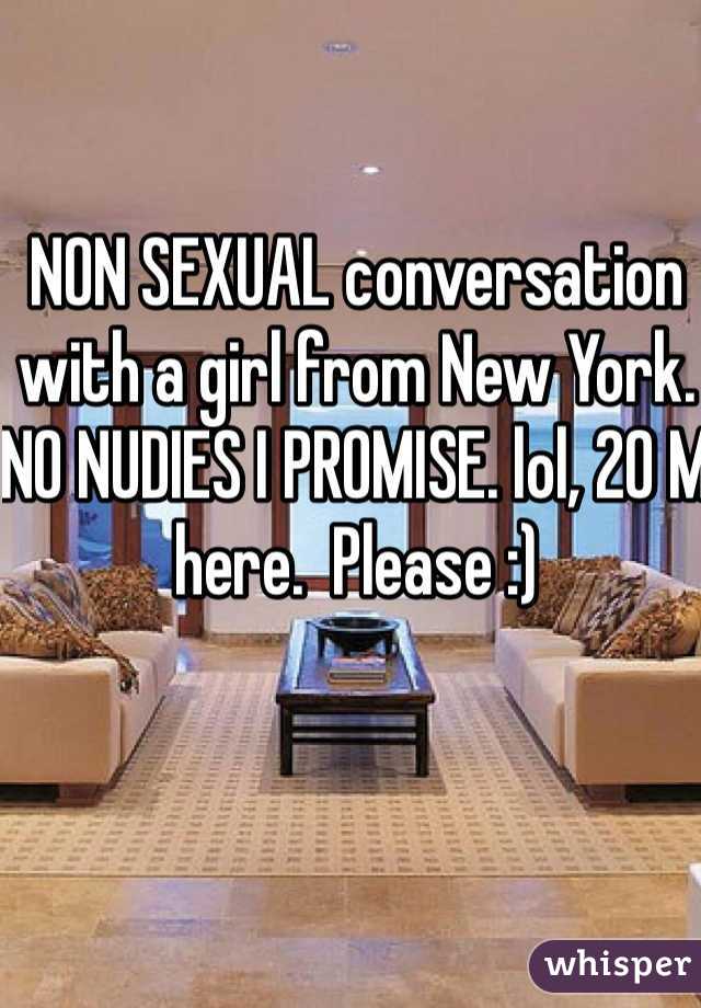 NON SEXUAL conversation with a girl from New York. NO NUDIES I PROMISE. lol, 20 M here.  Please :)
