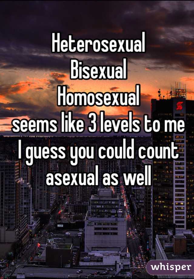 Heterosexual
Bisexual
Homosexual
seems like 3 levels to me
I guess you could count asexual as well