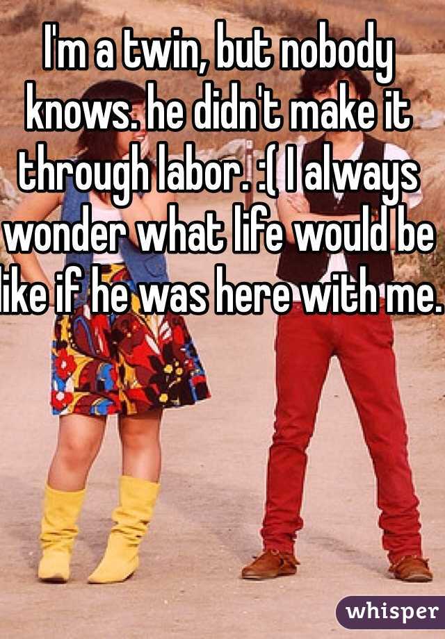 I'm a twin, but nobody knows. he didn't make it through labor. :( I always wonder what life would be like if he was here with me.