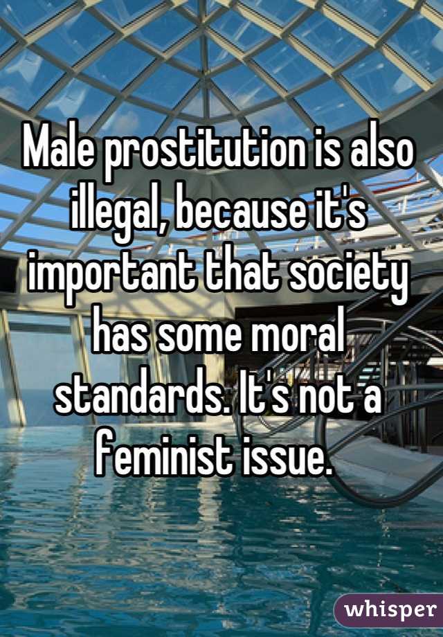 Male prostitution is also illegal, because it's important that society has some moral standards. It's not a feminist issue. 