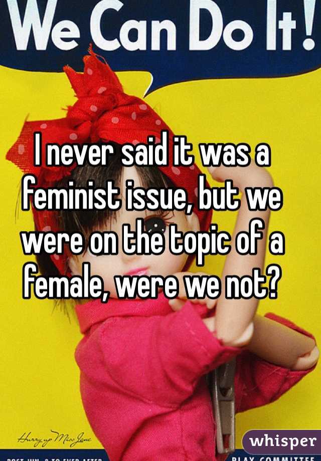 I never said it was a feminist issue, but we were on the topic of a female, were we not? 