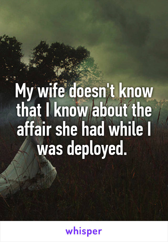 My wife doesn't know that I know about the affair she had while I was deployed. 