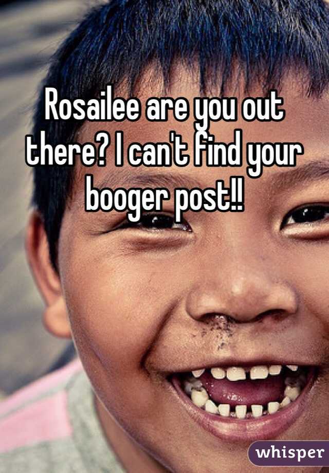 Rosailee are you out there? I can't find your booger post!!