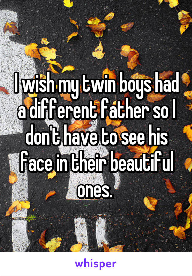 I wish my twin boys had a different father so I don't have to see his face in their beautiful ones. 