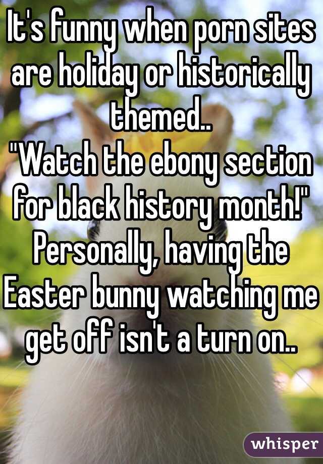 It's funny when porn sites are holiday or historically themed..
"Watch the ebony section for black history month!"
Personally, having the Easter bunny watching me get off isn't a turn on..