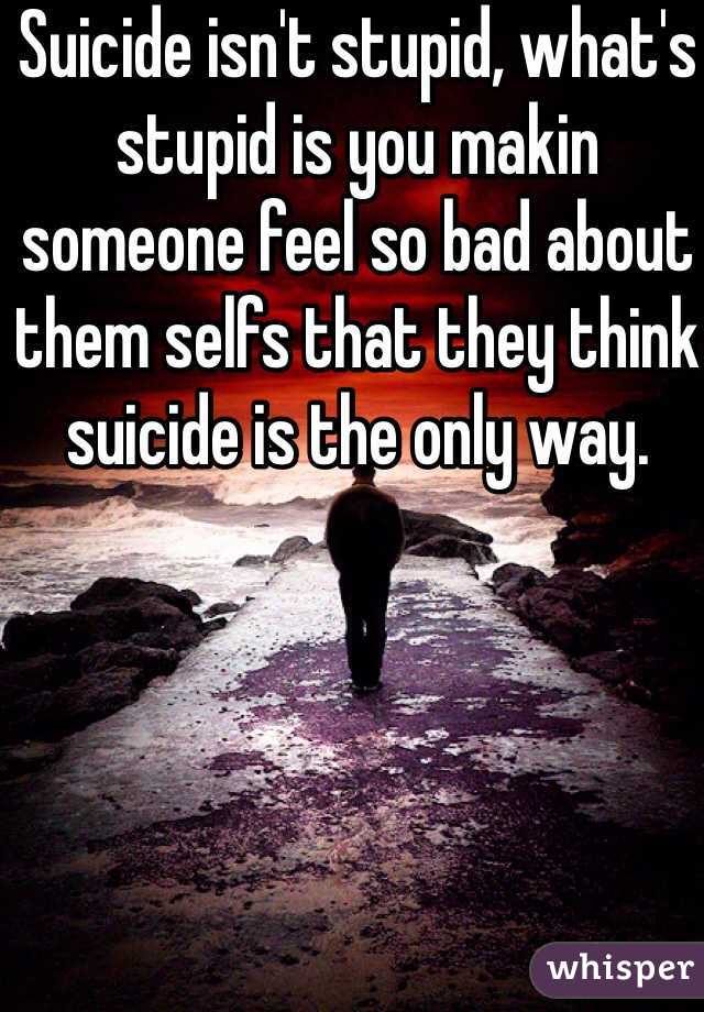 Suicide isn't stupid, what's stupid is you makin someone feel so bad about them selfs that they think suicide is the only way.