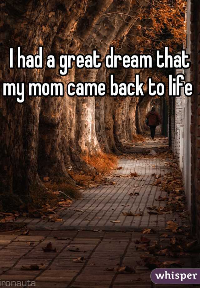 I had a great dream that  my mom came back to life 