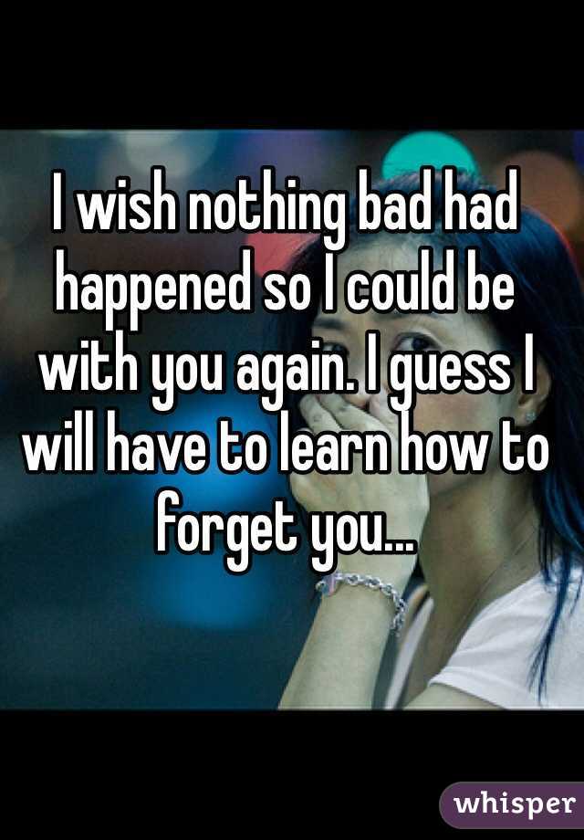 I wish nothing bad had happened so I could be with you again. I guess I will have to learn how to forget you...