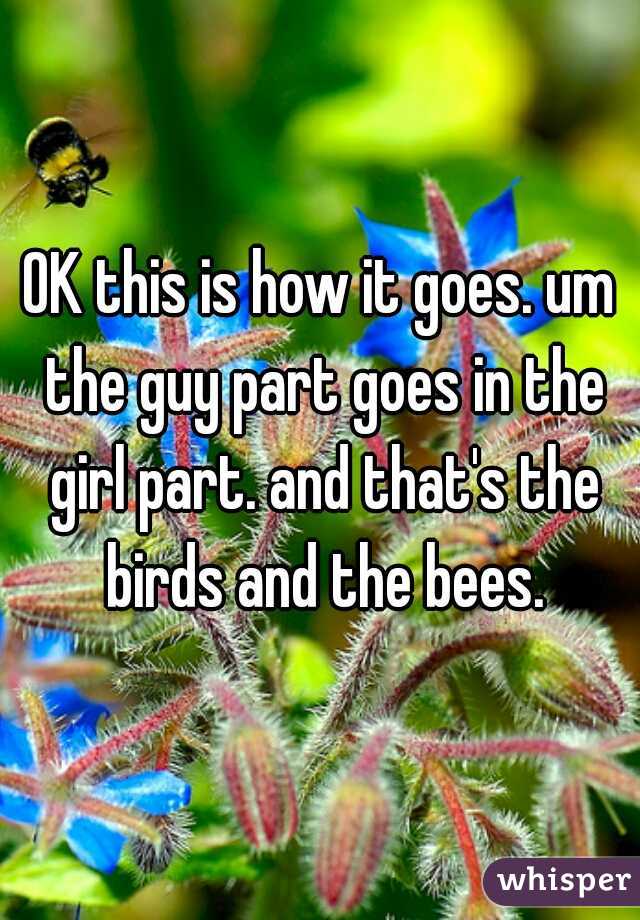 OK this is how it goes. um the guy part goes in the girl part. and that's the birds and the bees.