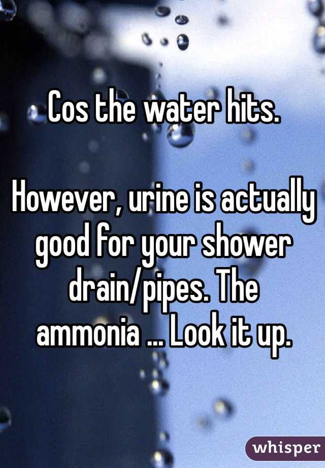 Cos the water hits. 

However, urine is actually good for your shower drain/pipes. The ammonia ... Look it up. 