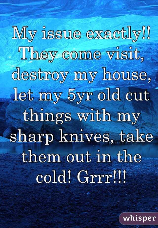 My issue exactly!! 
They come visit, destroy my house, let my 5yr old cut things with my sharp knives, take them out in the cold! Grrr!!!