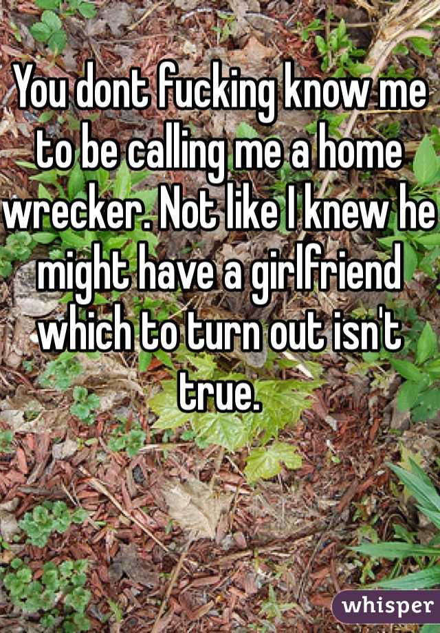 You dont fucking know me to be calling me a home wrecker. Not like I knew he might have a girlfriend which to turn out isn't true. 