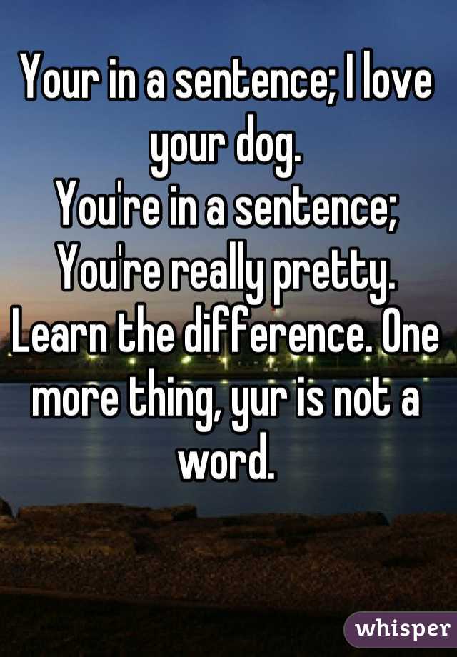 Your in a sentence; I love your dog.
You're in a sentence; You're really pretty. 
Learn the difference. One more thing, yur is not a word.