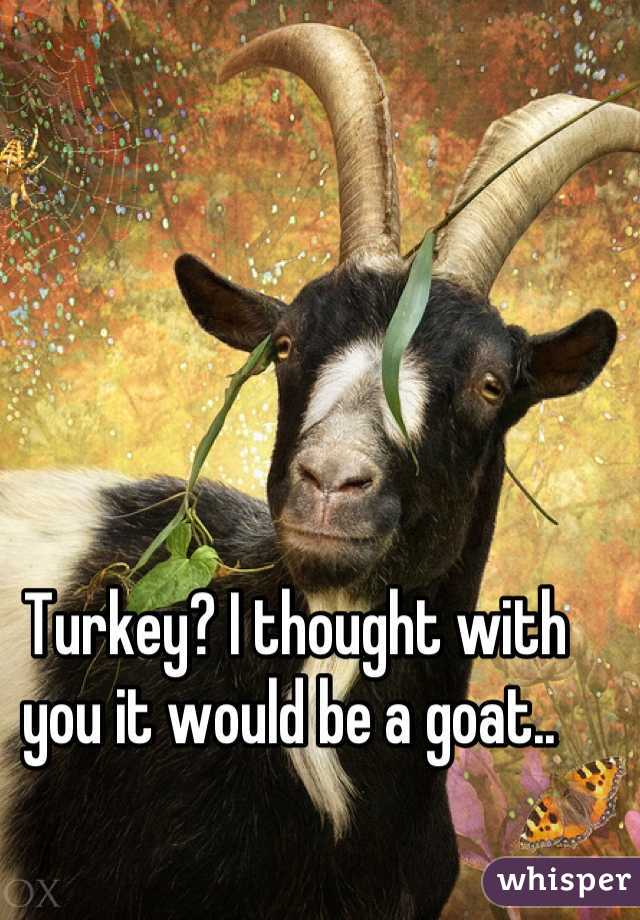 Turkey? I thought with you it would be a goat.. 
