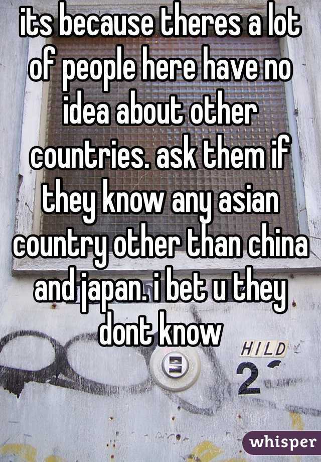its because theres a lot of people here have no idea about other countries. ask them if they know any asian country other than china and japan. i bet u they dont know