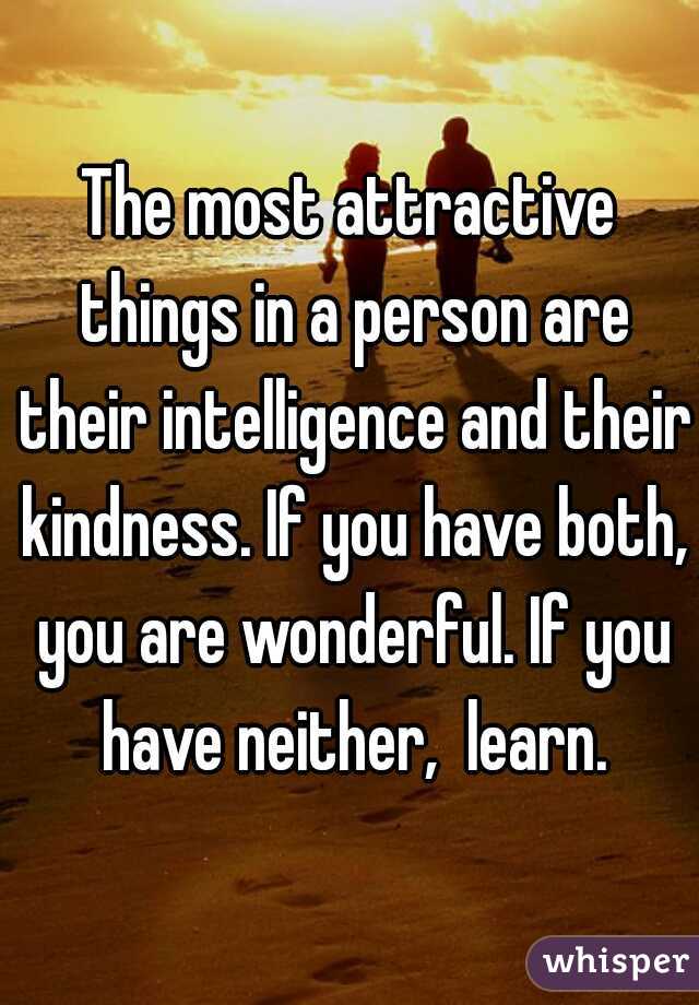 The most attractive things in a person are their intelligence and their kindness. If you have both, you are wonderful. If you have neither,  learn.