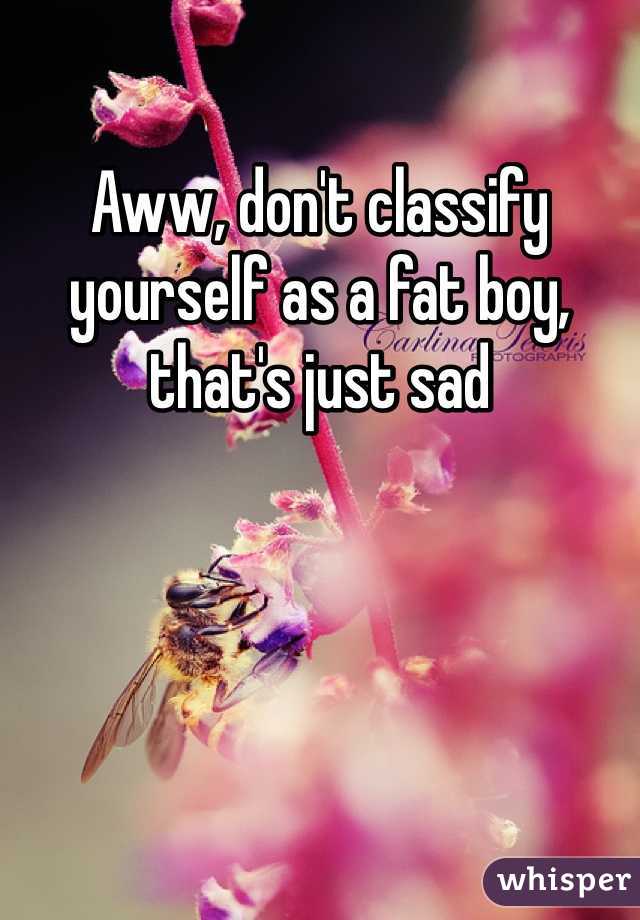 Aww, don't classify yourself as a fat boy, that's just sad 