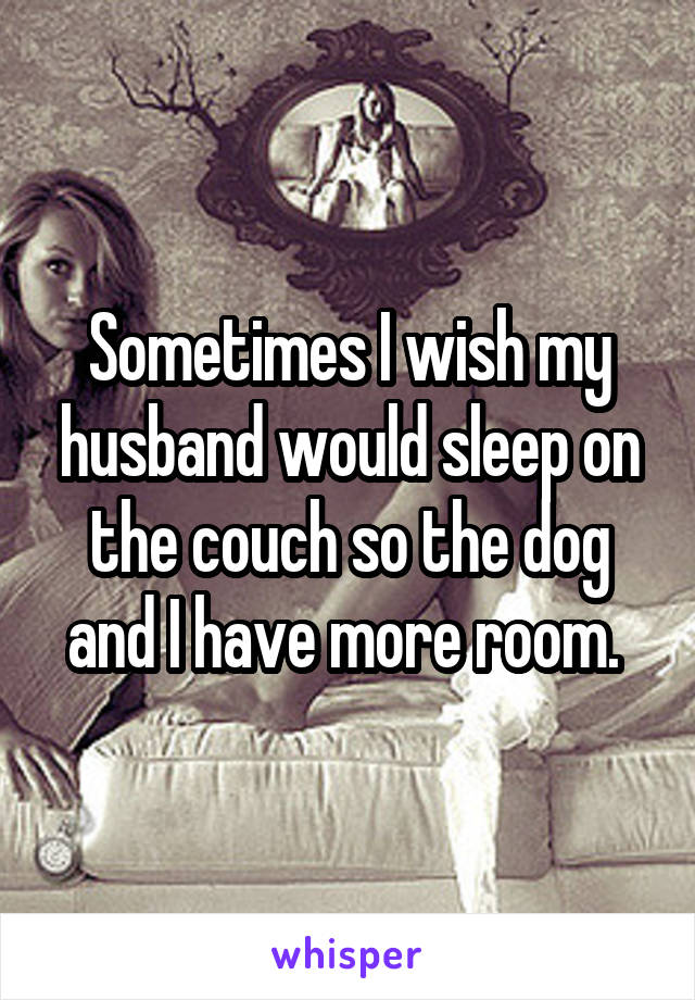 Sometimes I wish my husband would sleep on the couch so the dog and I have more room. 