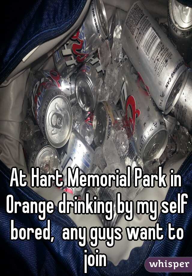 At Hart Memorial Park in Orange drinking by my self bored,  any guys want to join 