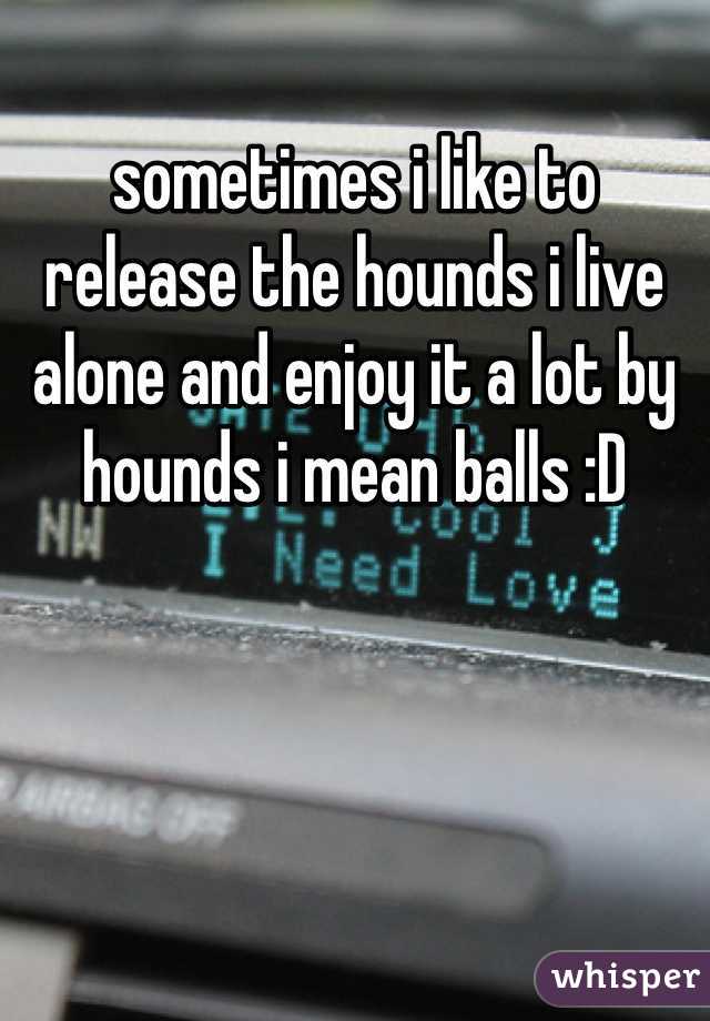 sometimes i like to release the hounds i live alone and enjoy it a lot by hounds i mean balls :D