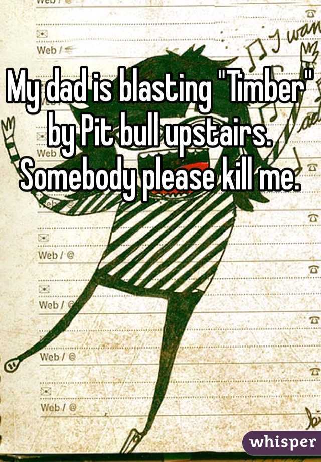 My dad is blasting "Timber" by Pit bull upstairs. Somebody please kill me.