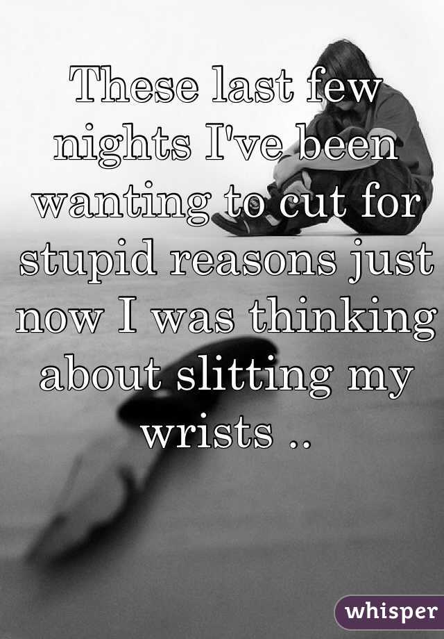 These last few nights I've been wanting to cut for stupid reasons just now I was thinking about slitting my wrists .. 