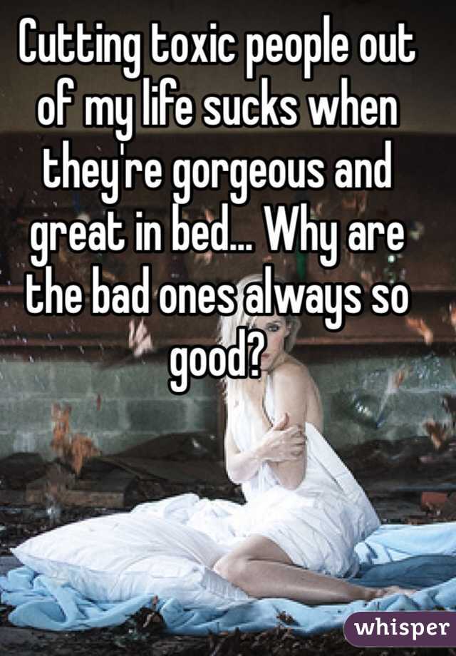 Cutting toxic people out of my life sucks when they're gorgeous and great in bed... Why are the bad ones always so good?